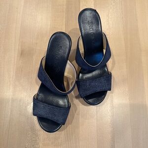 Jimmy Choo- Denim Strappy Cork Wedge